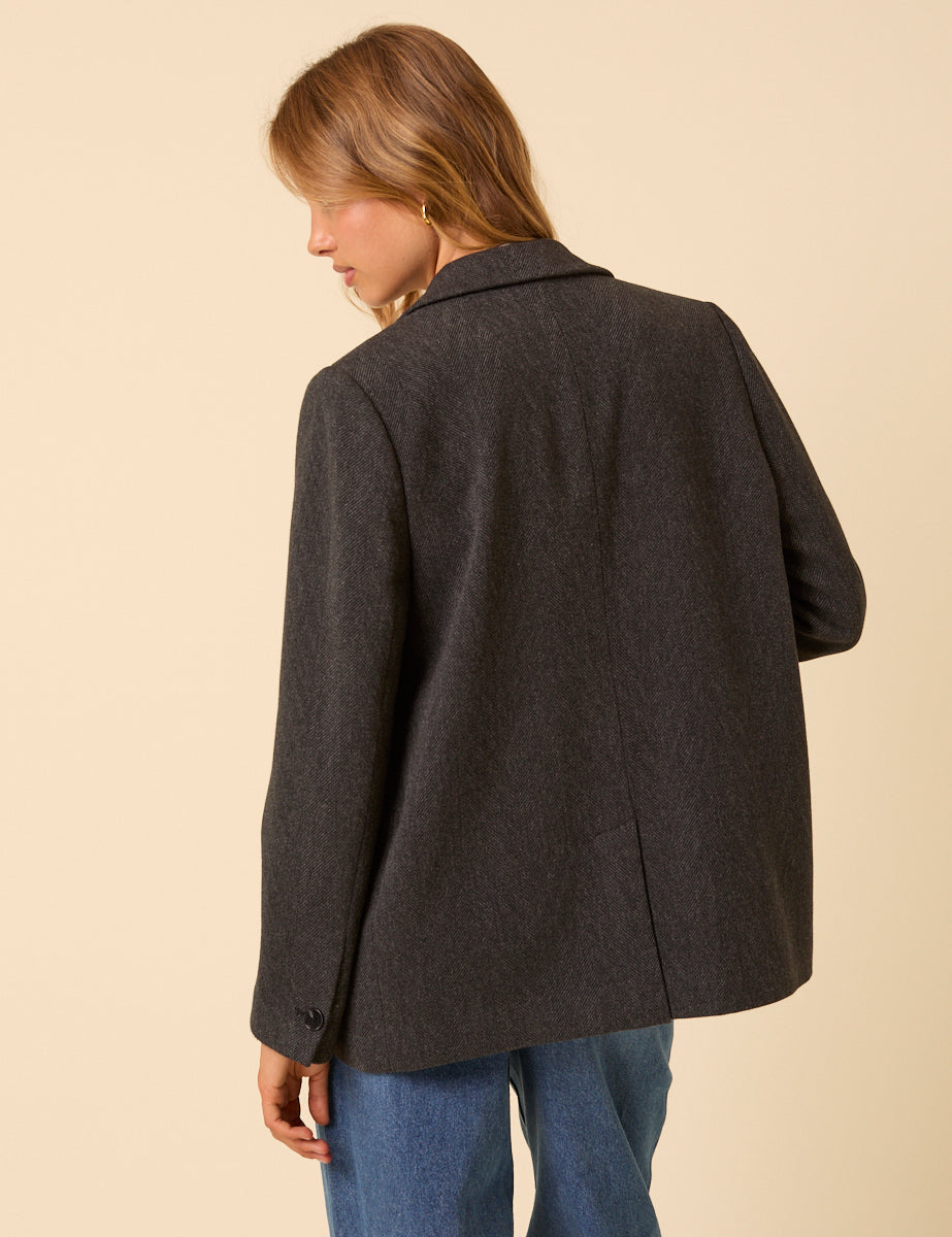 Grey Wool Twill Double Breasted Blazer