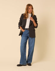 Grey Wool Twill Double Breasted Blazer