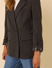 Grey Wool Twill Double Breasted Blazer