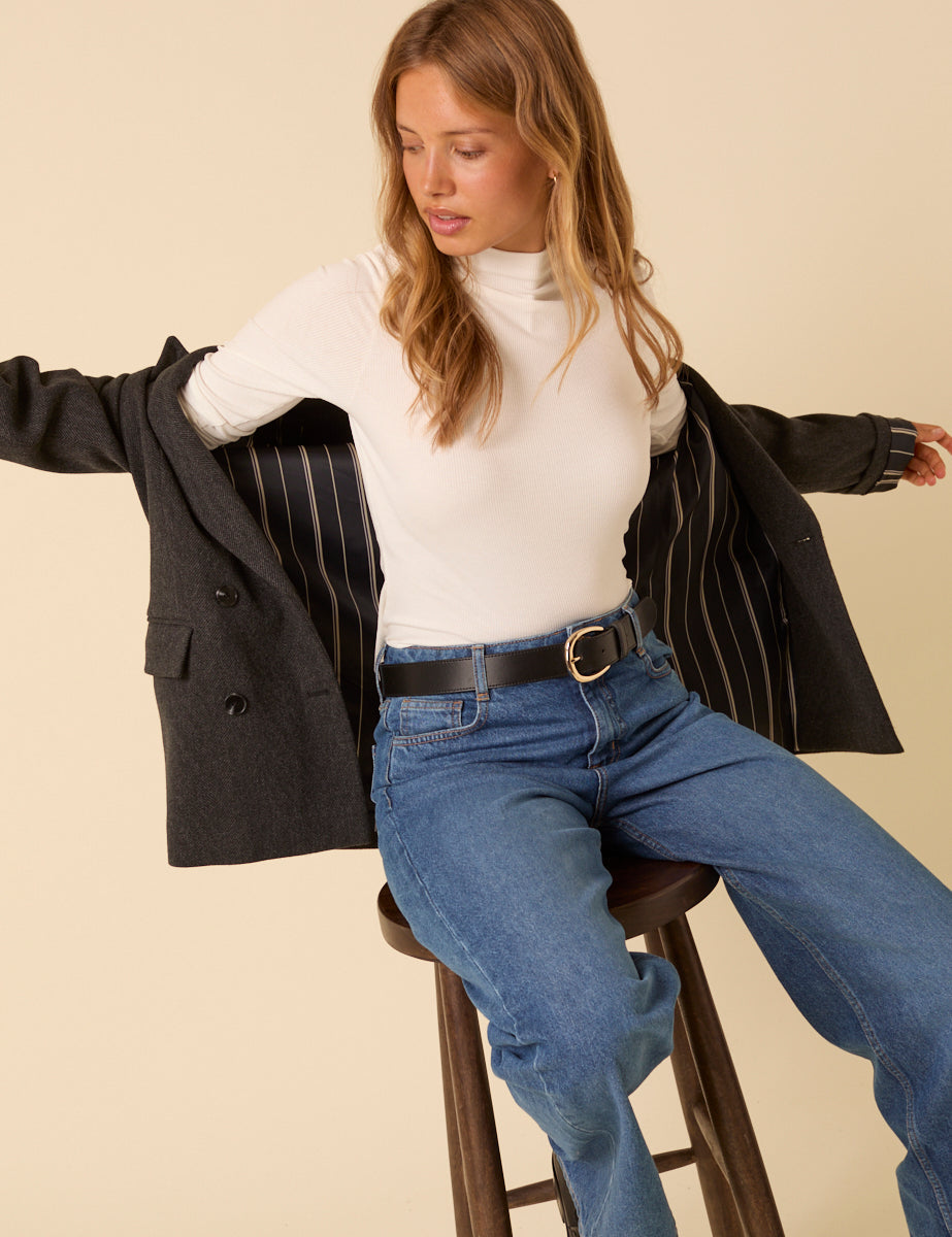 Grey Wool Twill Double Breasted Blazer