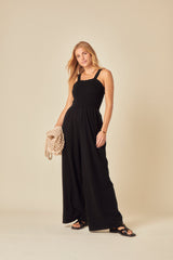 Black Shirred Jumpsuit