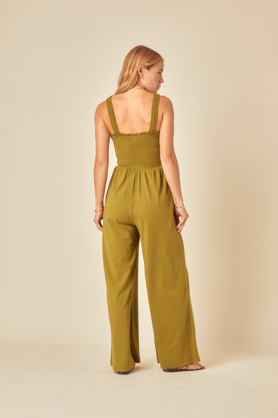 Green Shirred Jumpsuit