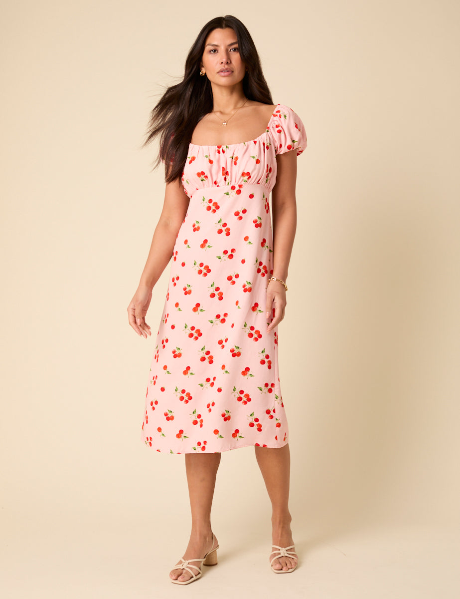 Petite Pink Tomato Print Raven Midi Dress