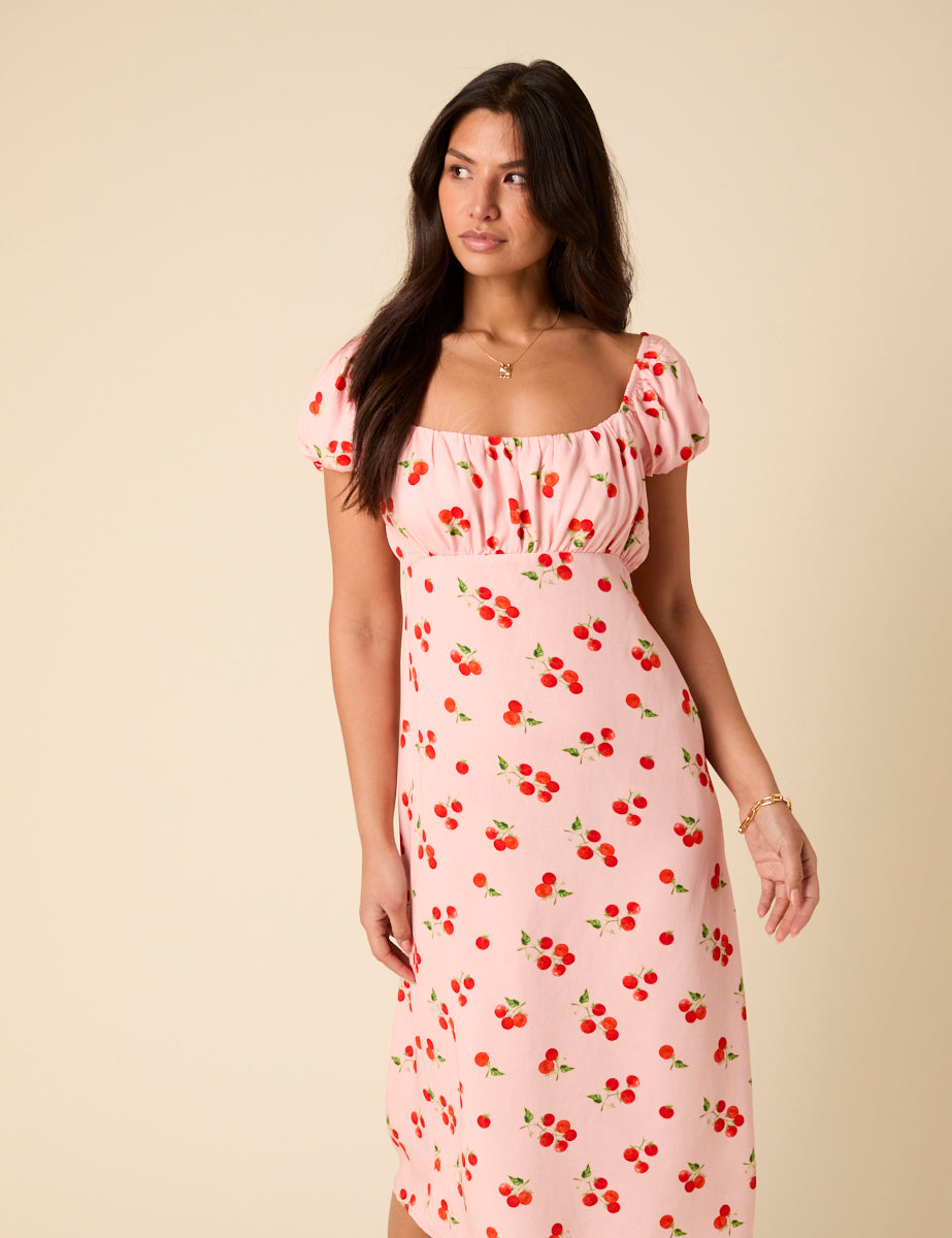 Petite Pink Tomato Print Raven Midi Dress