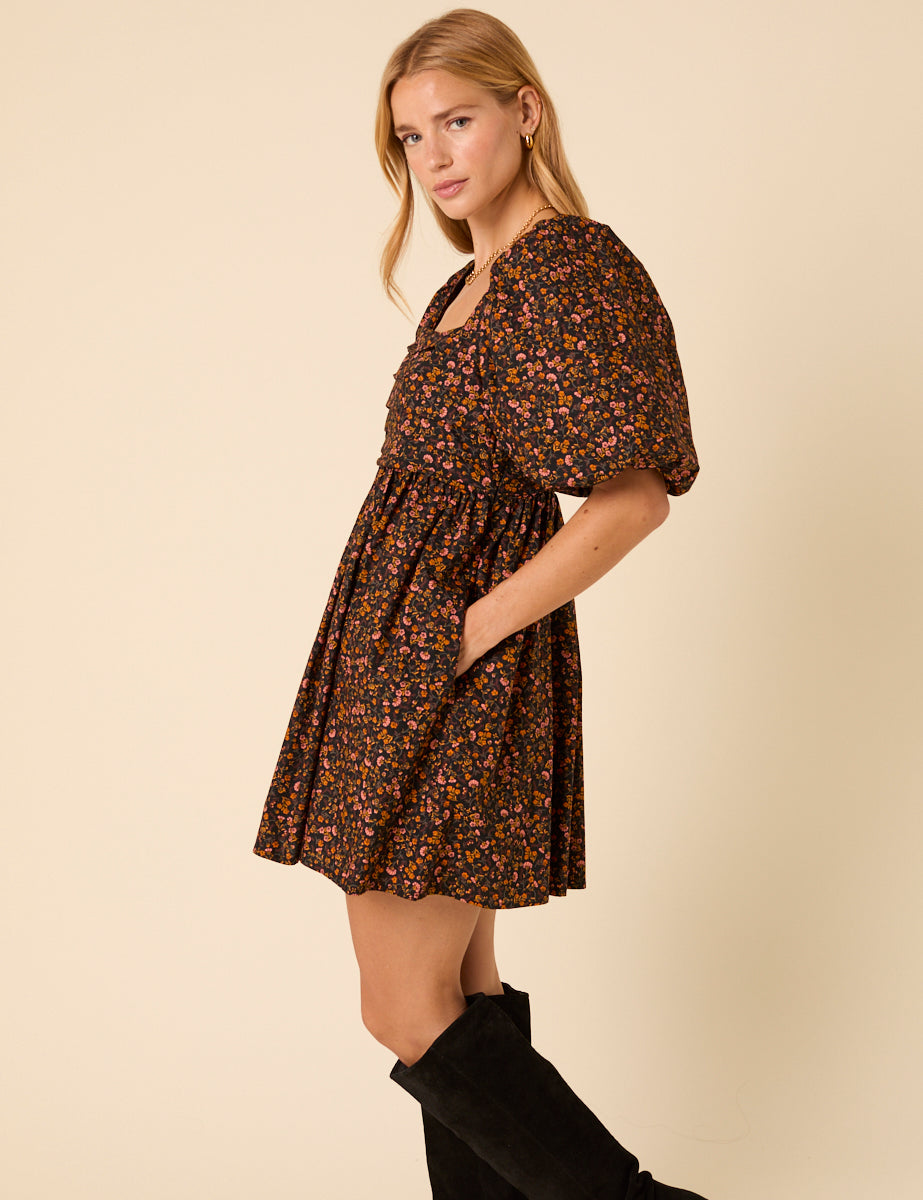 Petite Black Floral Embroidered Nova Mini Dress