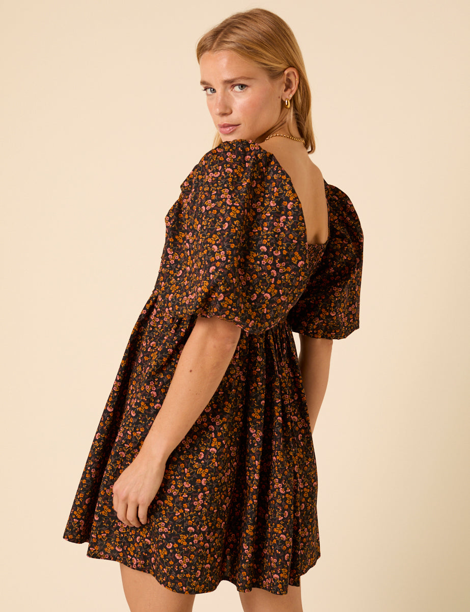 Petite Black Floral Embroidered Nova Mini Dress