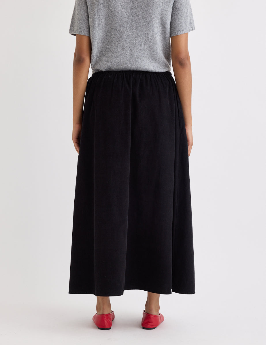 Black Cord Tie Waist Midi Skirt