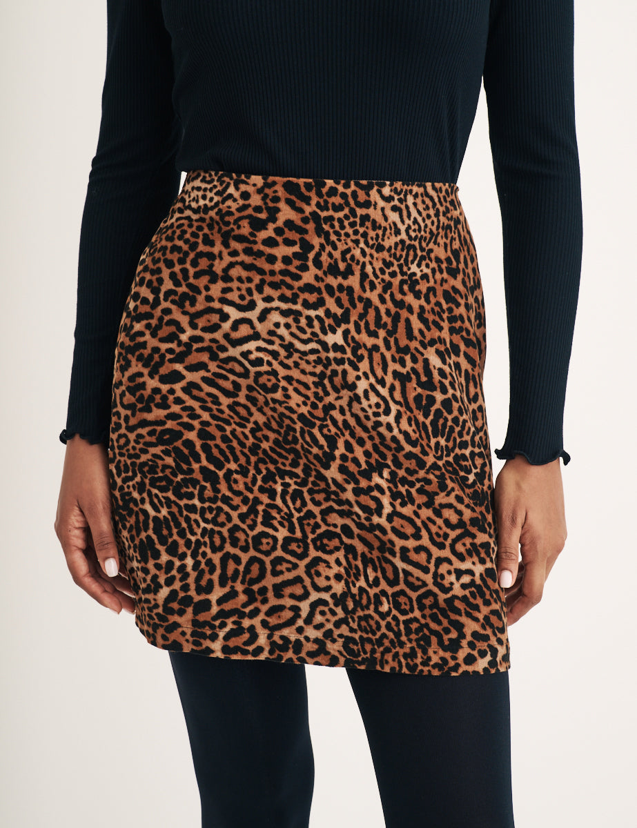 Leopard Print Cord Mini Skirt