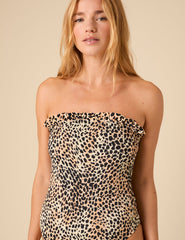 Leopard Bandeau Shirred Swimsuit