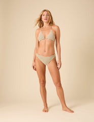 Cream And Green Striped Triangle Bikini Top