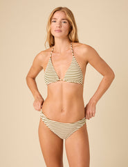 Cream And Green Striped Bikini Bottoms