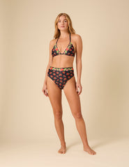 Black Floral Triangle Bikini Top