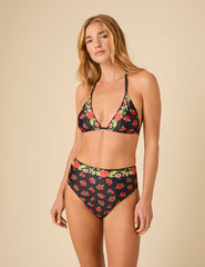 Black Floral Triangle Bikini Top