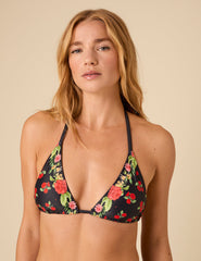 Black Floral Triangle Bikini Top