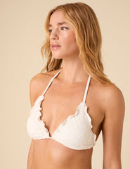 White Broderie Anglaise Triangle Frill Bikini Top