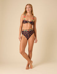Black Floral Knot Front Bikini Top