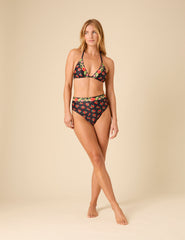 Black Floral Print High Waist Bikini Bottoms