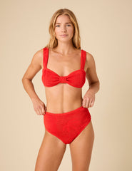 Red Ribbed Jacquard High Waist Bikini Bottoms