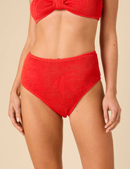 Red Ribbed Jacquard High Waist Bikini Bottoms