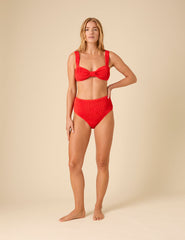 Red Ribbed Jacquard High Waist Bikini Bottoms