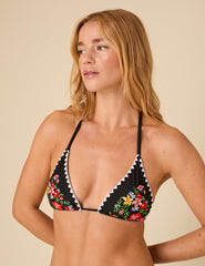 Black Floral Embroidered Bikini Top