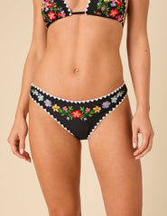 Black Floral Embroidered Bikini Bottoms