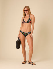 Black Floral Embroidered Bikini Bottoms