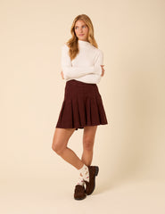 Brown Cord Pleated Mini Skirt