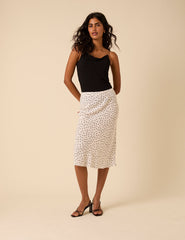 White Polka Dot Knee Length Slip Skirt
