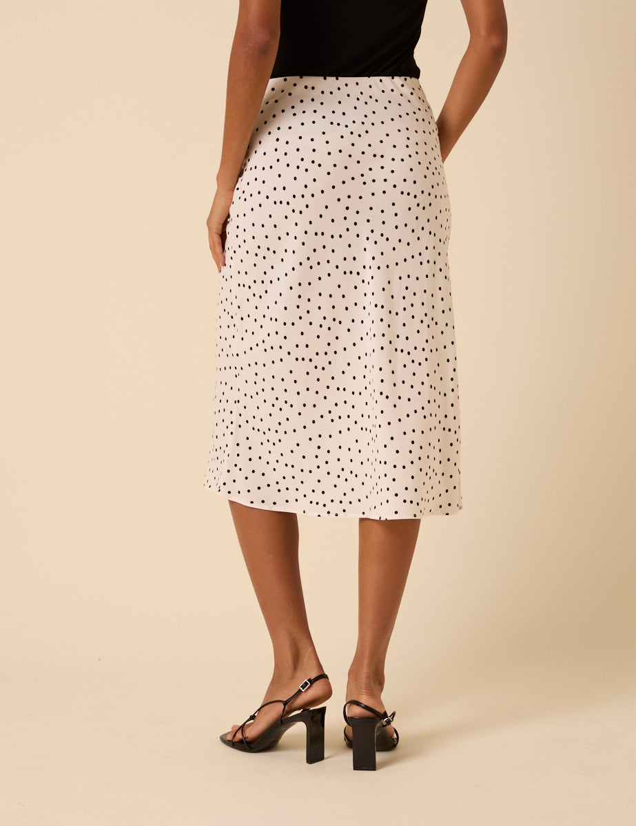 White Polka Dot Knee Length Slip Skirt
