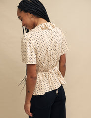 Cream Polka Dot Floral Ruffle Blouse