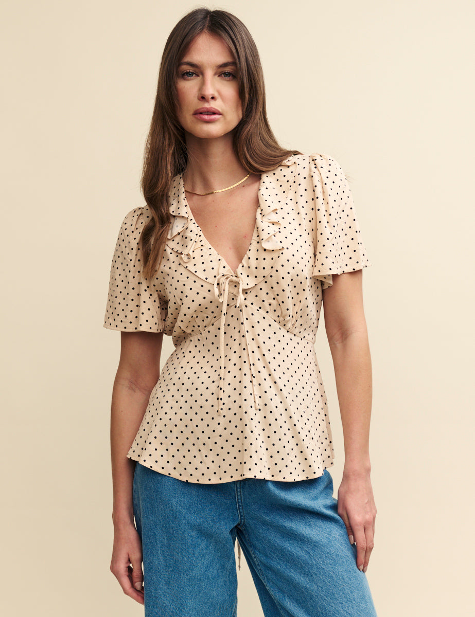 Cream Floral Ruffle Blouse