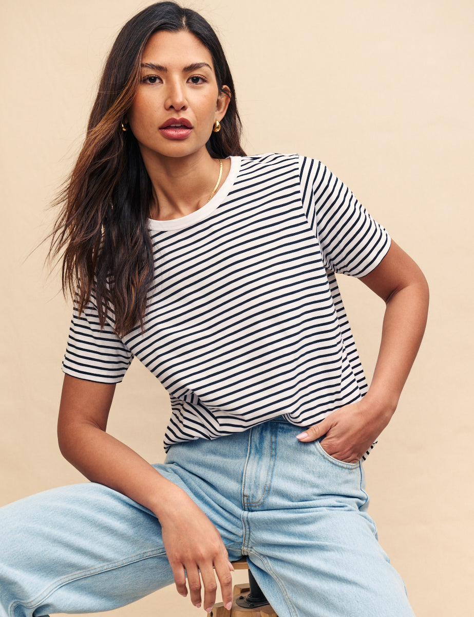 Striped Easy Fit Crew Neck T-shirt