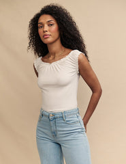 White Ruched Bardot Top
