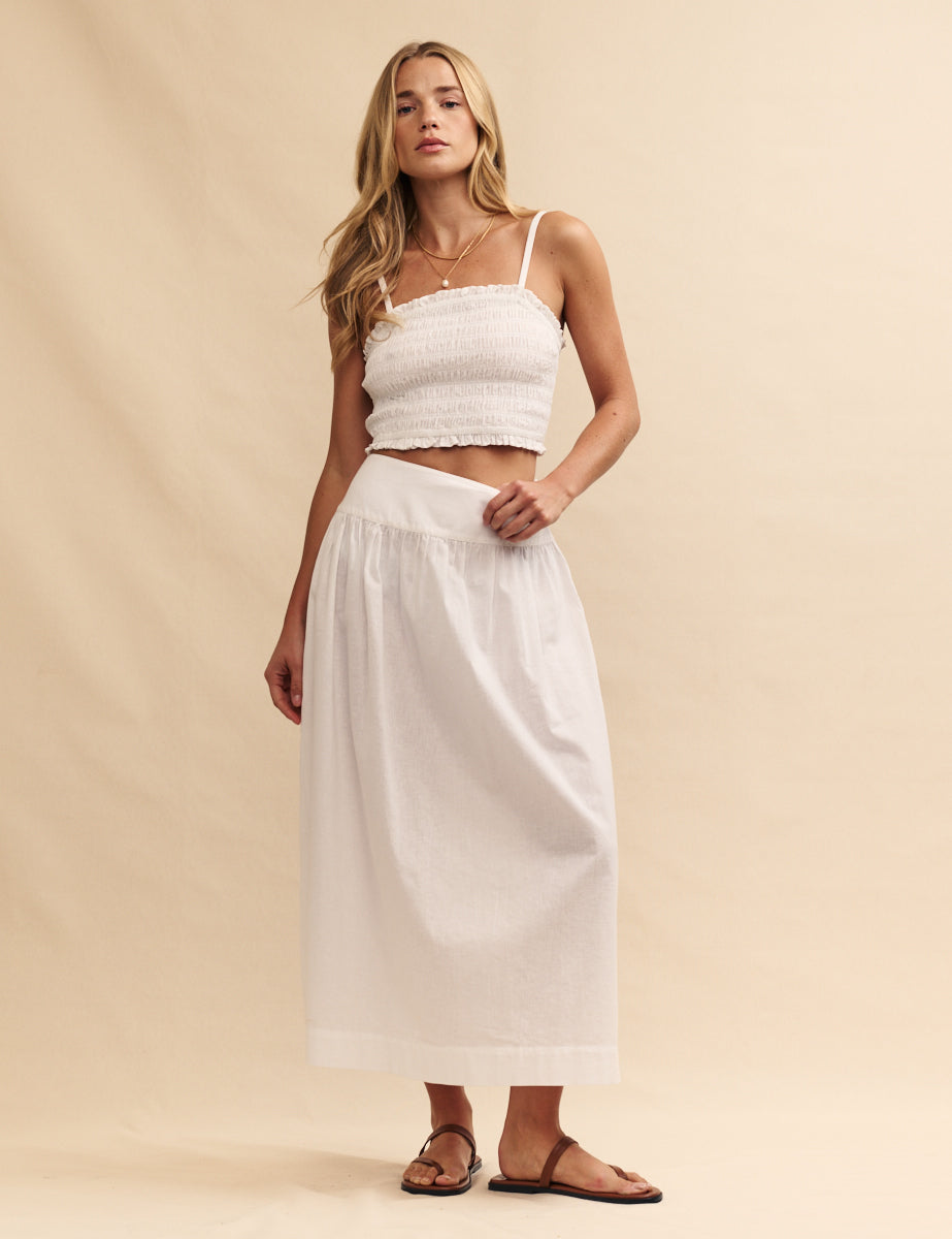 White Shirred Strappy Crop Top