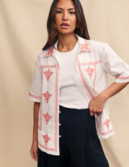 White Embroidered Short Sleeve Shirt
