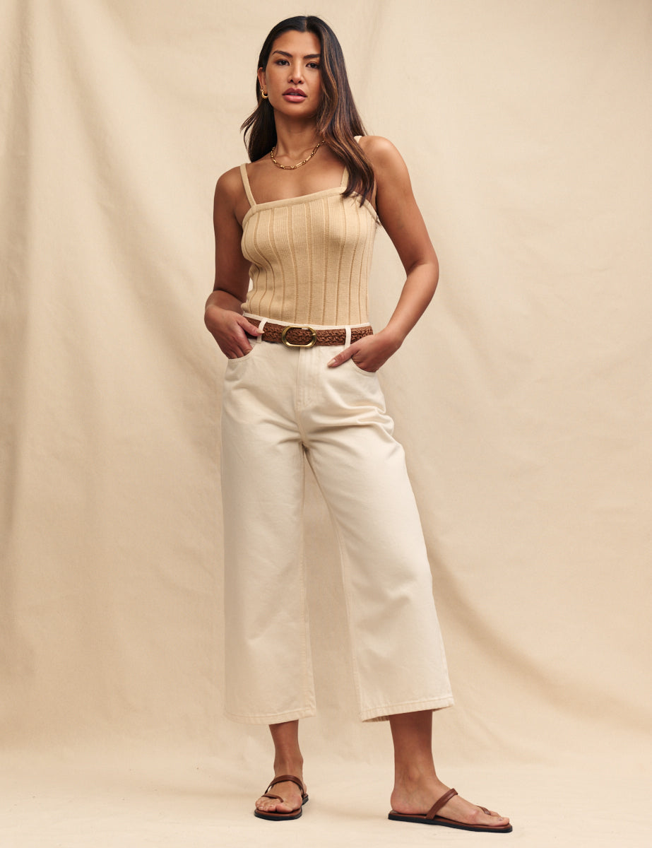 Beige Wide Rib Cami Top