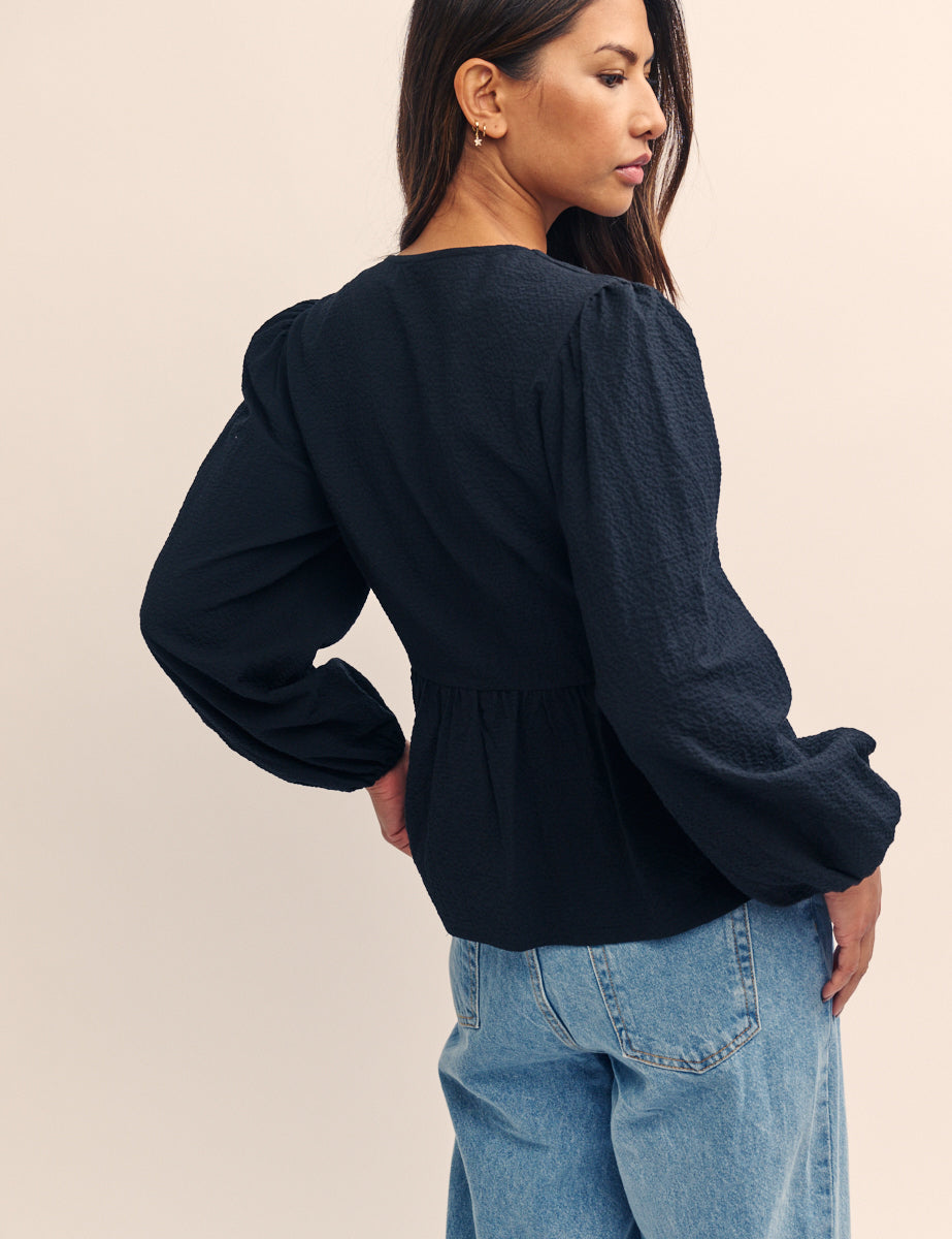 Black Balloon Sleeve Ria Blouse