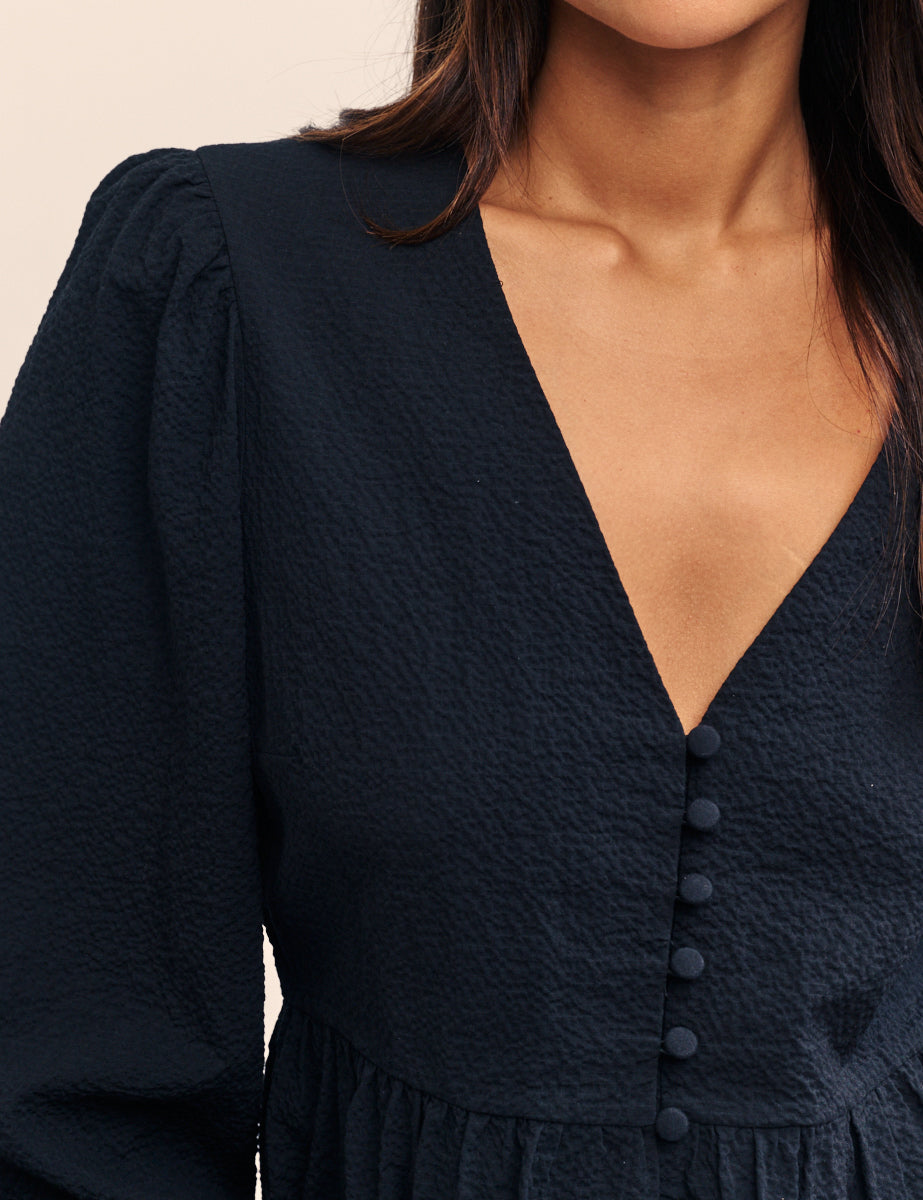 Black Balloon Sleeve Ria Blouse