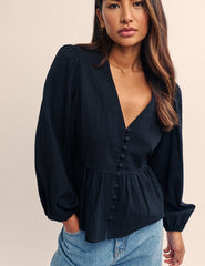 Black Balloon Sleeve Ria Blouse