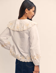 White Broderie Peter Pan Collar Orchid Blouse