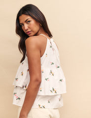 White Flower Embroidered Tiered Halter Cami