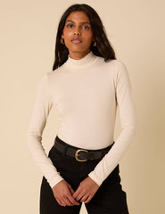 Cream Funnel Neck Long Sleeve Top