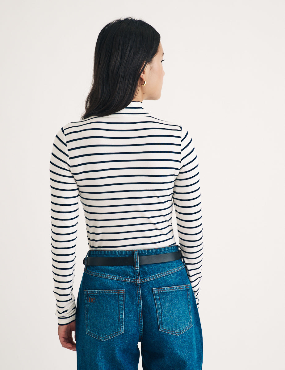 Black and White Stripe Funnel Neck Top