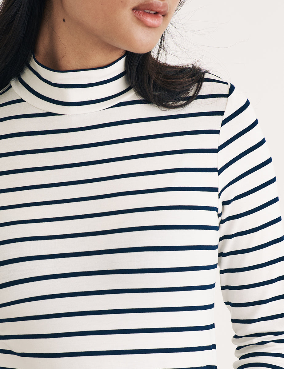 Black and White Stripe Funnel Neck Top