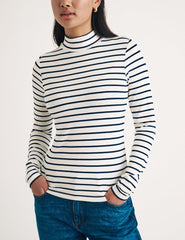 Black and White Stripe Funnel Neck Top