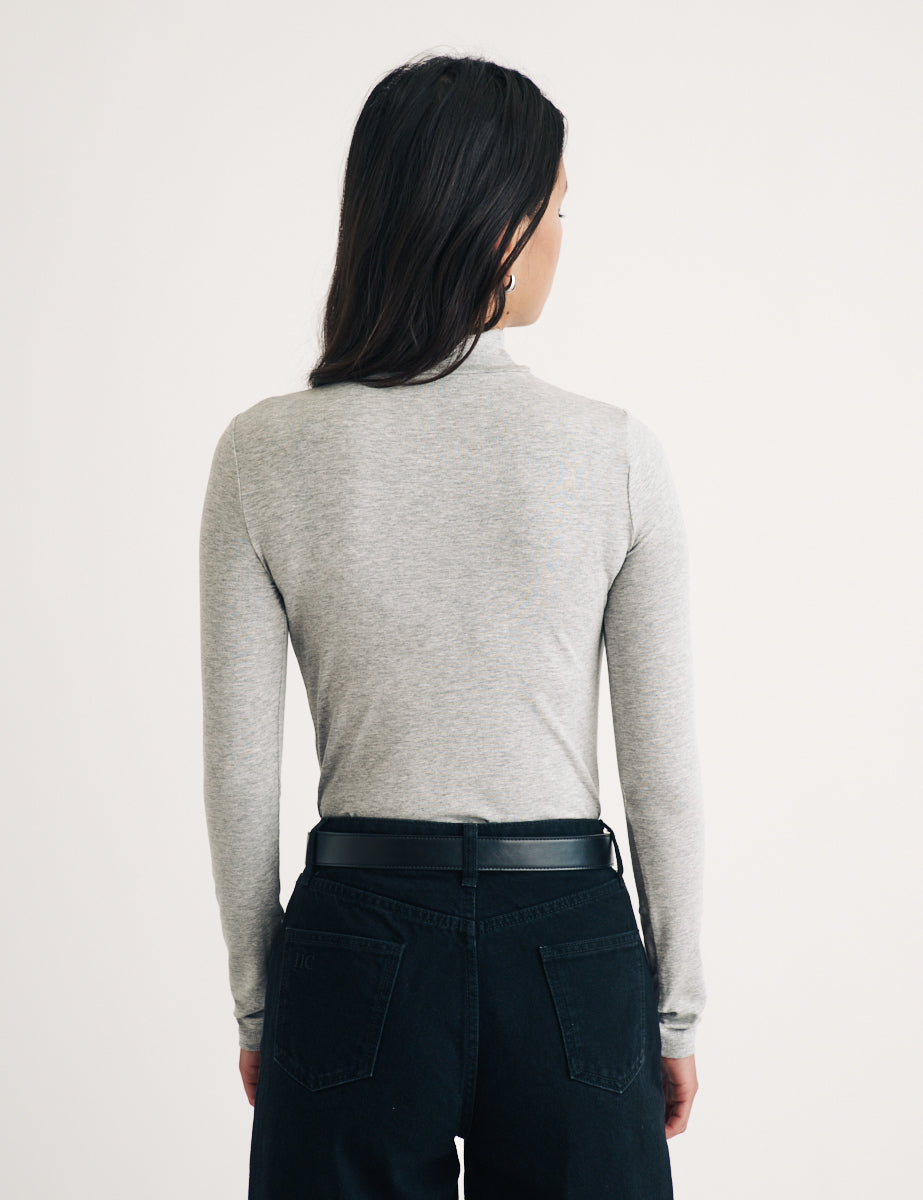 Grey Funnel Neck Long Sleeve Top