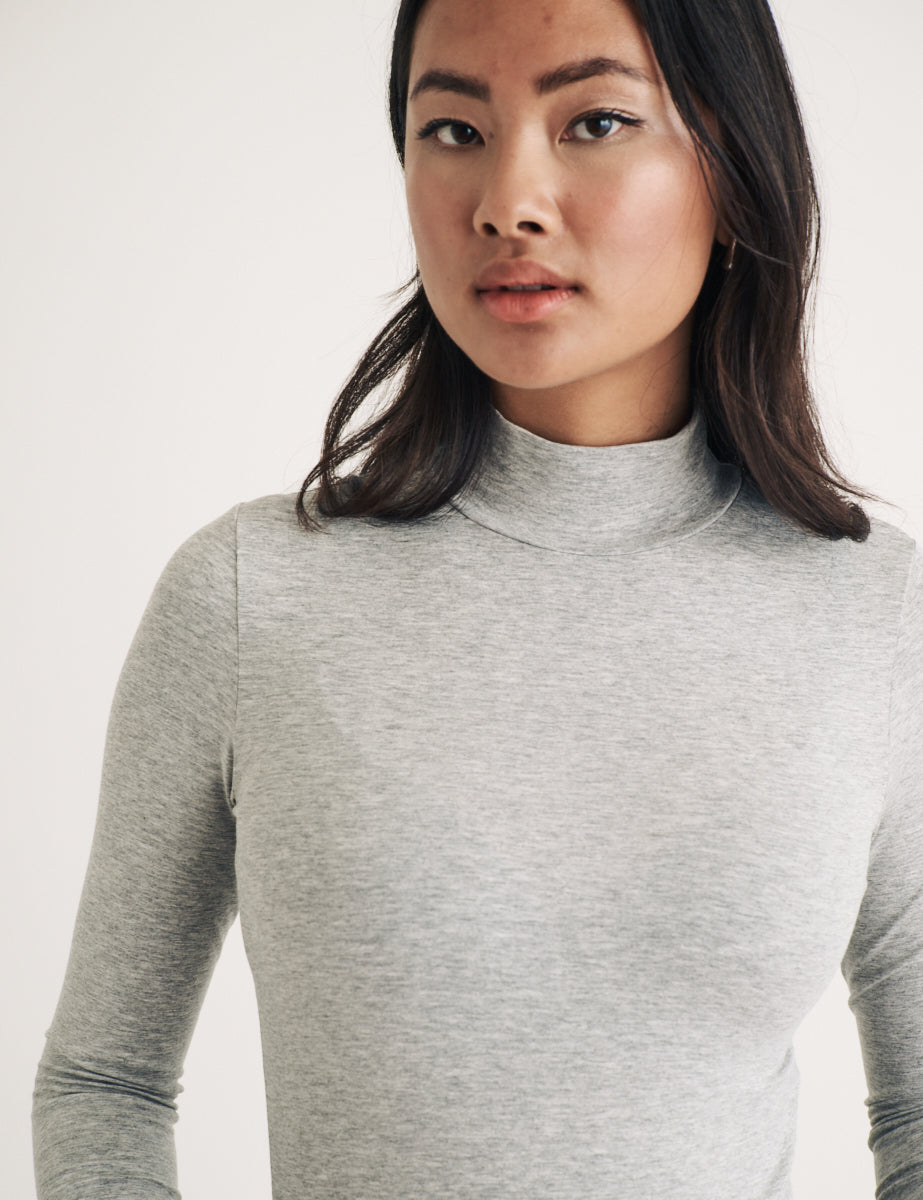 Grey Funnel Neck Long Sleeve Top