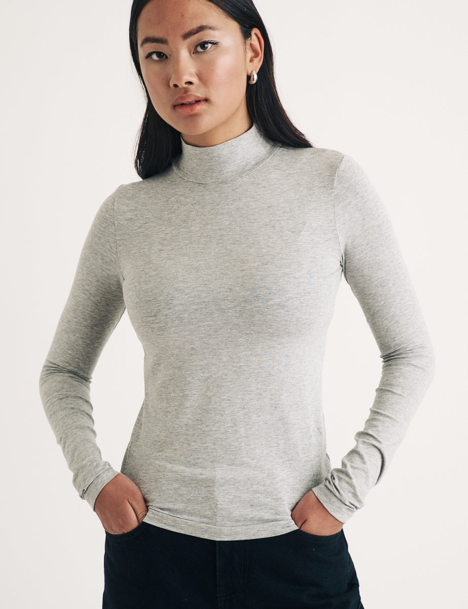 Grey Funnel Neck Long Sleeve Top