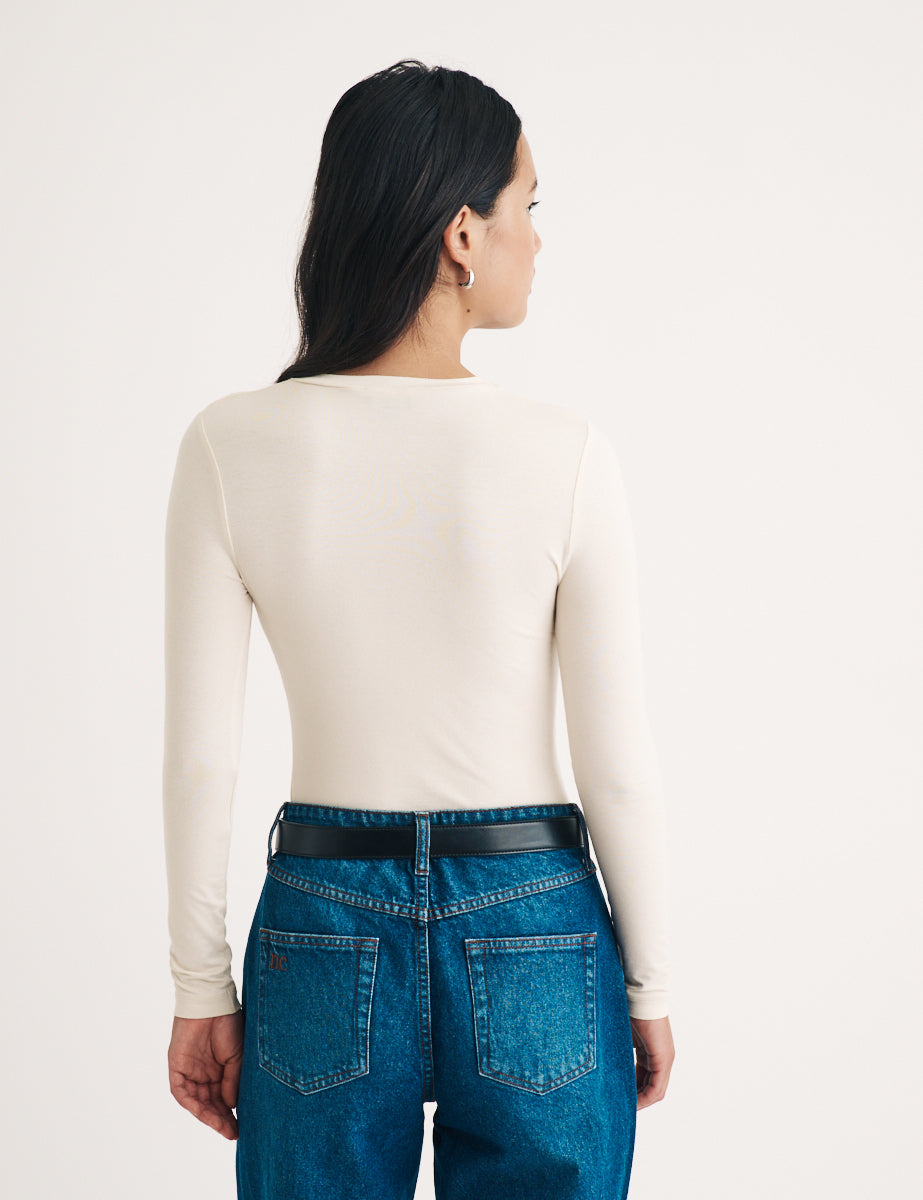 Cream Crew Neck Long Sleeve Top